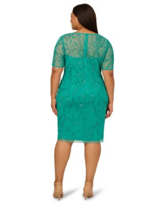 Plus Size Beaded Mesh Sheath Dress