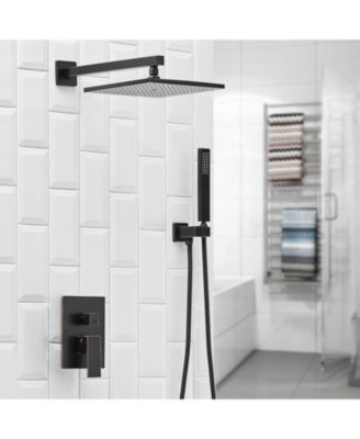 Luxurious Single Handle 2-Spray 10 in. Wall Mount Square Shower Head with Hand Shower Faucet