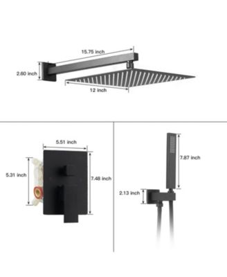 Luxurious Single Handle 2-Spray 12 in. Wall Mount Square Shower Head with Hand Shower Faucet in Brushed Gold