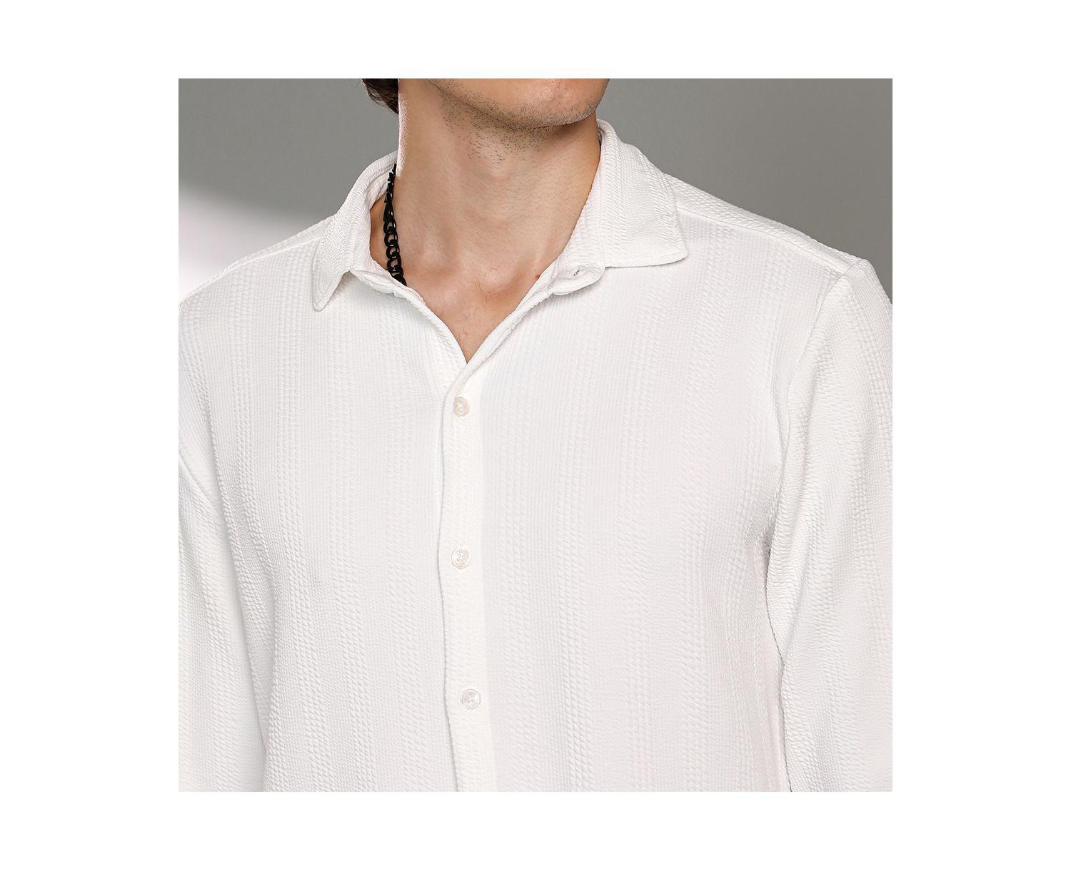 Men's Chalk White Rope-Textured Shirt