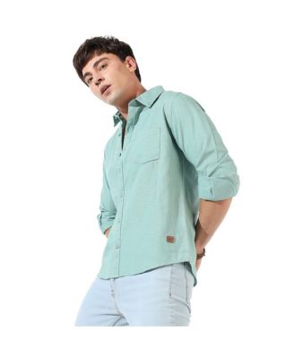 Men's Solid Aqua Green Regular Fit Casual Shirt