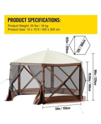 6-Sided Pop-Up Camping Gazebo Tent for 8 Person Waterproof Screen Shelter with Bag