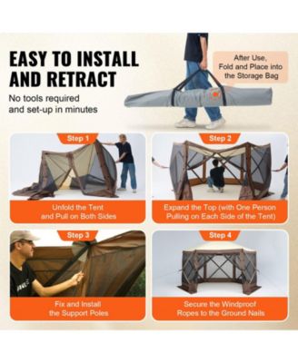 6-Sided Pop Up Gazebo Tent with Removable Privacy Cloths and Mesh Windows For Garden