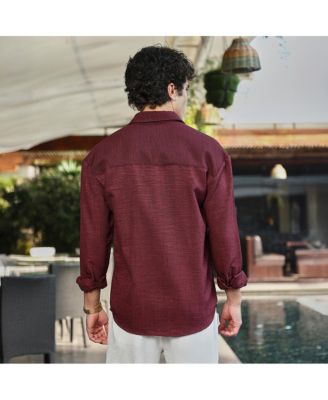 Мужская модульная однотонная рубашка оверсайз Campus Sutra винно-красного цвета