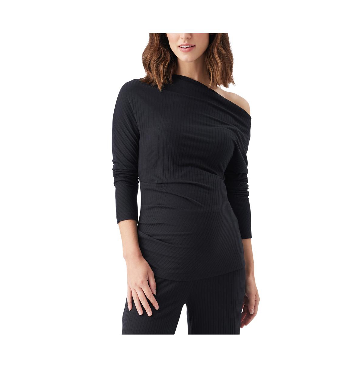 Maternity Off-Shoulder Rib Top - Black