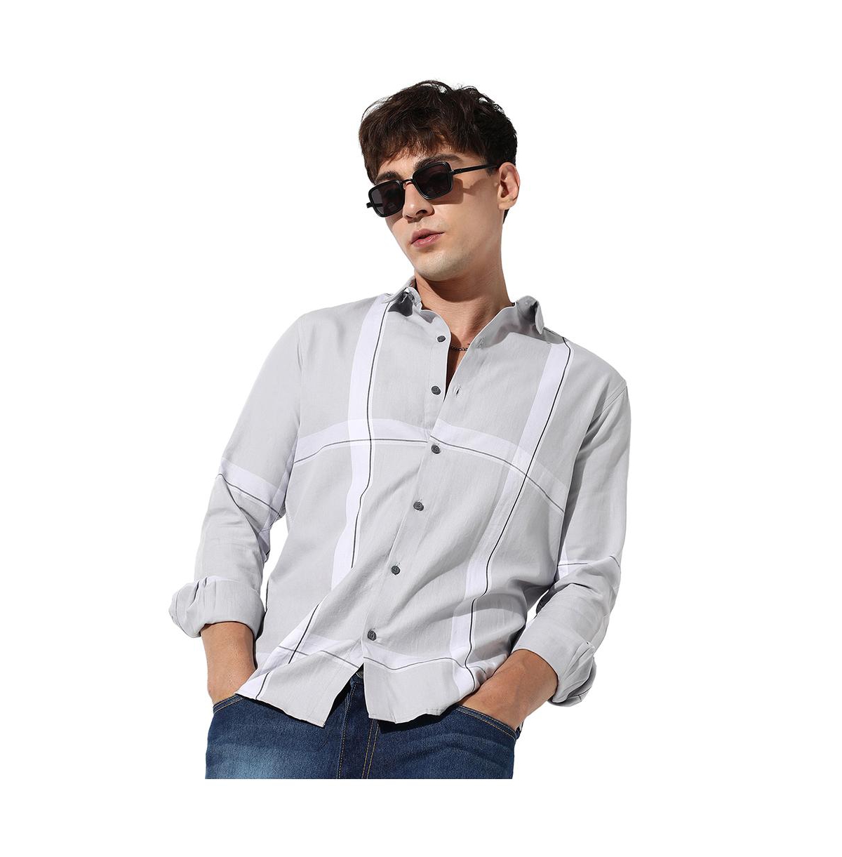 Men's Tartan Plaid Button Up Shirt - Grey