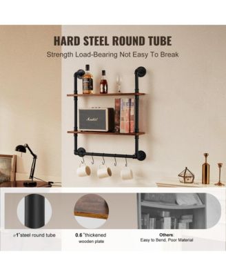 Wall-Mount Industrial Pipe Shelf 2 Tier for Kitchen Bedroom or Office Storage
