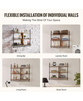 Industrial Pipe Shelf 3 Tier Wall-Mount for Kitchen Bedroom