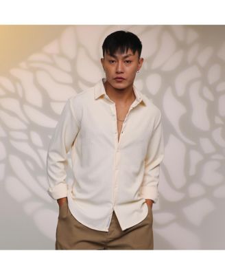 Men's Pale Yellow Stripe-Creased Shirt