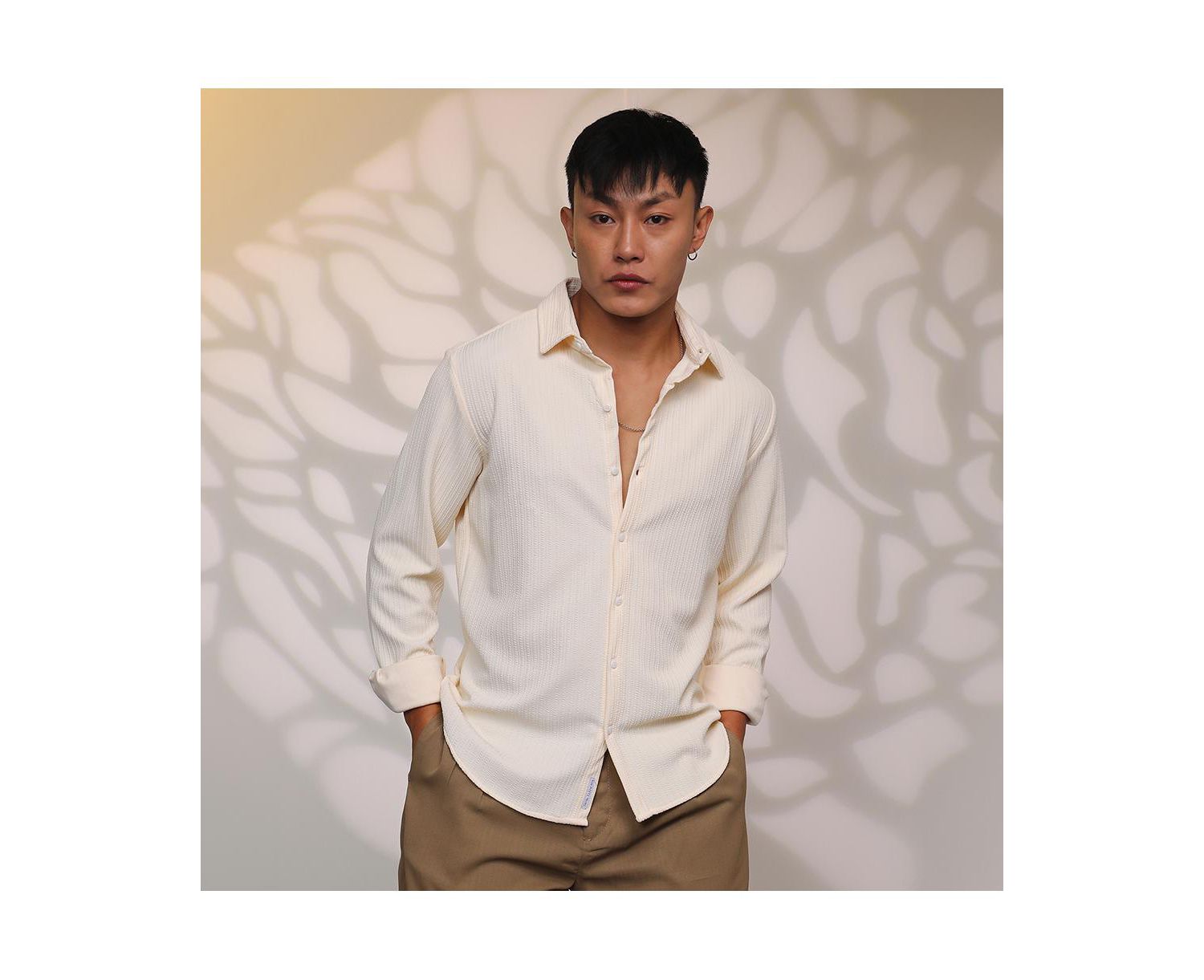 Men's Pale Yellow Stripe-Creased Shirt