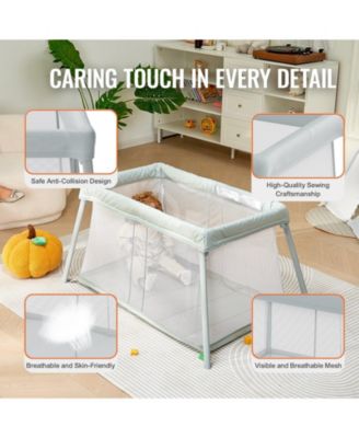 Baby Travel Crib Play Yard Folding Baby Toddler Playpen with Zipper Gate