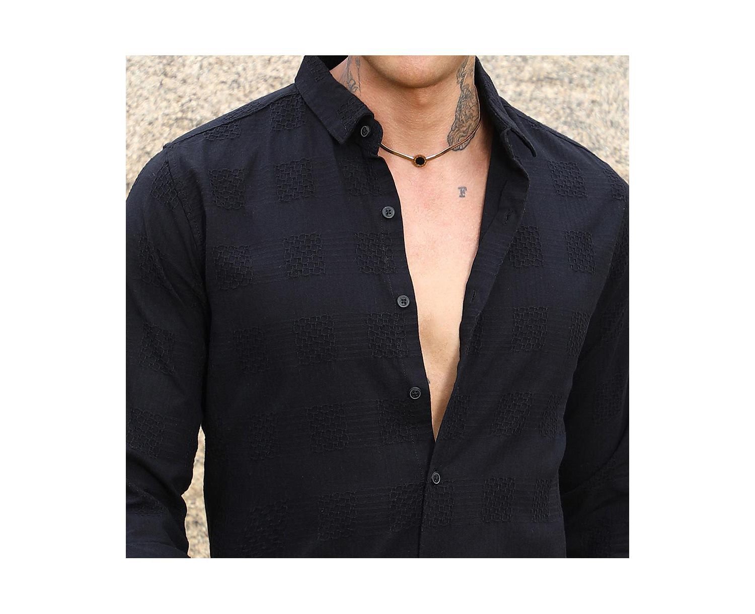 Men's Midnight Black Hive-Checkered Shirt