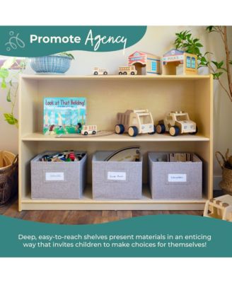 EdQ 2-Shelf Open Storage 30" - White: Kids' Low Wooden Bookshelf, Classroom and Playroom Furniture with Book and Toy Bins