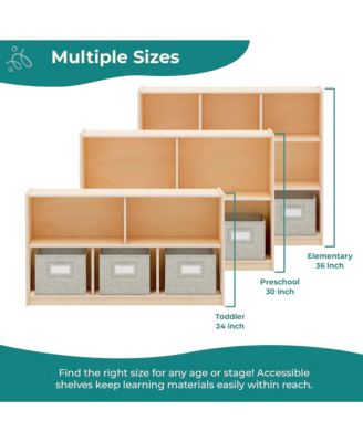 EdQ 2-Shelf 5-Compartment Storage 24" - White: Wooden Classroom and Playroom Bookshelf with Bins for Kids Toys and Books