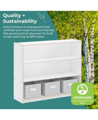 EdQ 3-Shelf Open Storage 36" - Natural: Children's Wooden Home and Classroom Toy and Book Organizer with Shelves and Bins
