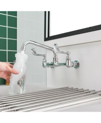 Double Handle 8 in. Swivel Spout 8 in. Center Wall Mount Standard Kitchen Faucet