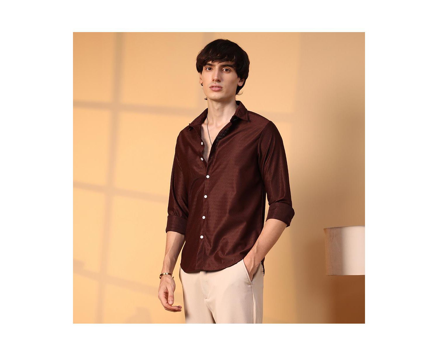 Men's Chocolate Brown Solid Honeycomb Shirt