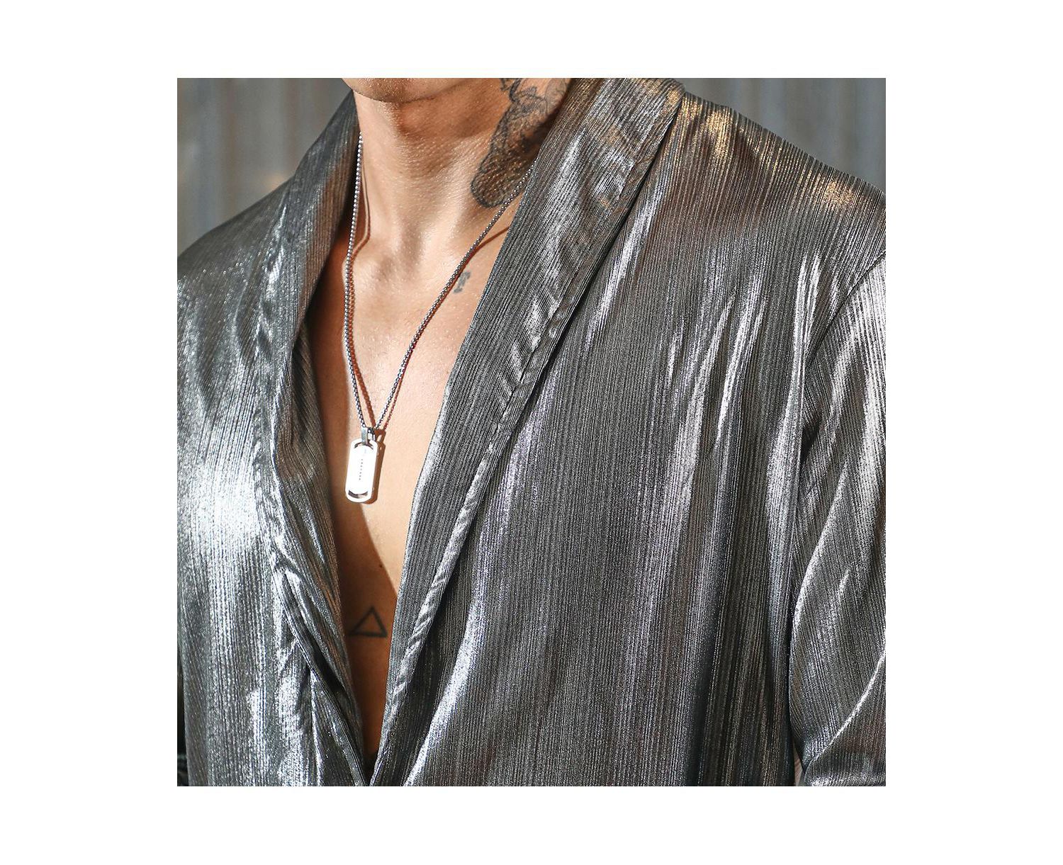 Men's Antique Silver Shawl Collar Shirt