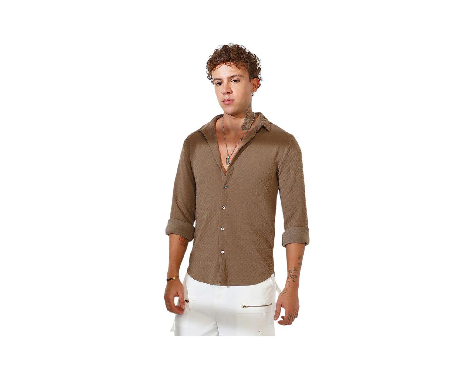 Men's Chocolate Brown Cubic-Textured Shirt