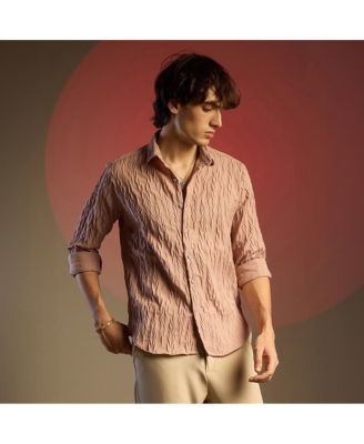 Men's Salmon Pink Grain-Textured Shirt