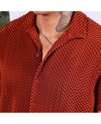 Men's Terracotta Brown Puffy-Textured Shirt