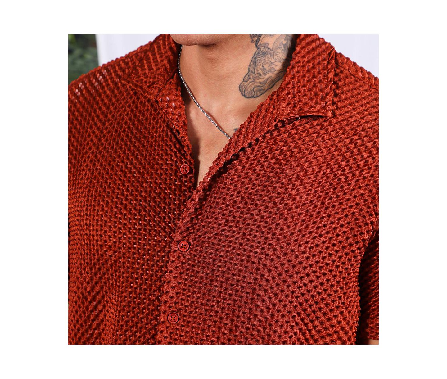 Мужская рубашка Cahoot Campus Sutra Terracotta Brown Puffy-Textured, цвет: Коричневый — фото 7