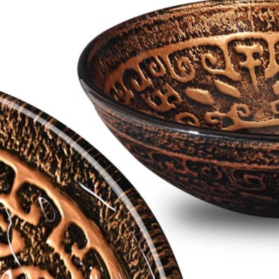 Tempered Glass Antique Totem Vessel Sink with Single Handle Faucet
