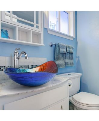 Bathroom Vessel Sink Tempered Glass WaterDrop w/ Single Handle Faucet