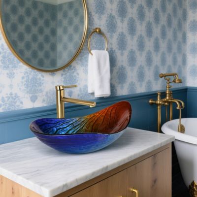 Bathroom Vessel Sink Tempered Glass WaterDrop Faucet Vanity Mixer Tap