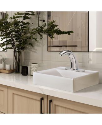 5" Touchless Bathroom Faucet with Rectangle Vessel Sink Brush Chrome