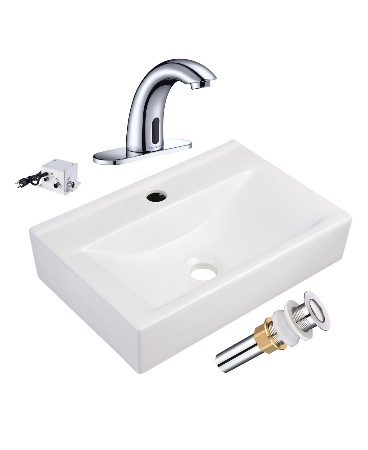 5&#x22; Touchless Bathroom Faucet with Rectangle Vessel Sink Brush Chrome - Natrual