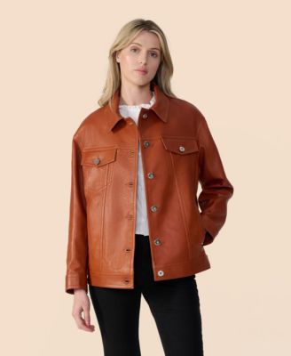 Women's Leather Shirt Jacket, Created For Macy's