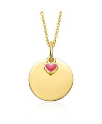 14k Gold Plated With Disc Red Heart Pendant Necklace