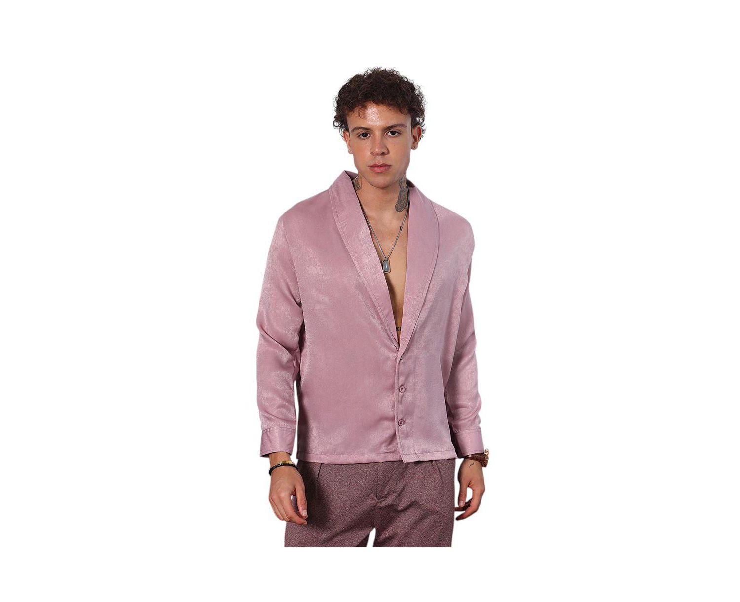Men's Flamingo Pink Shawl Collar Shirt