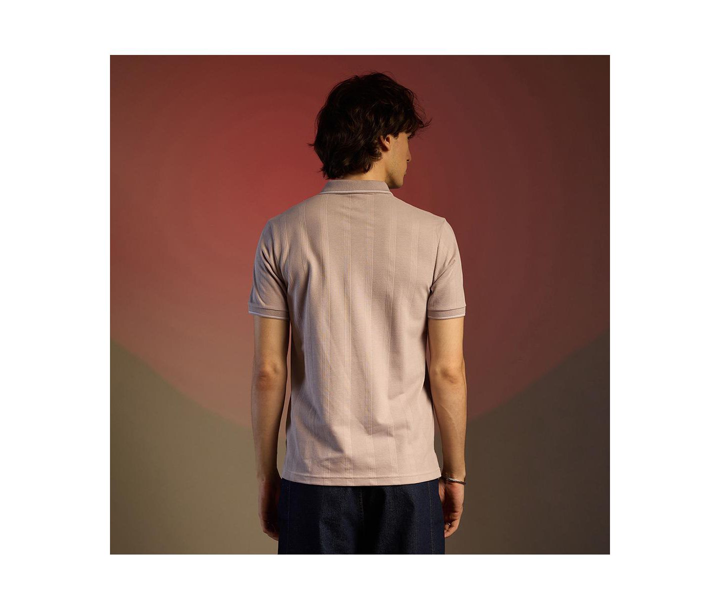 Мужская футболка Cahoot Blush Pink Lined-Knit Polo, цвет: Бежевый — фото 5