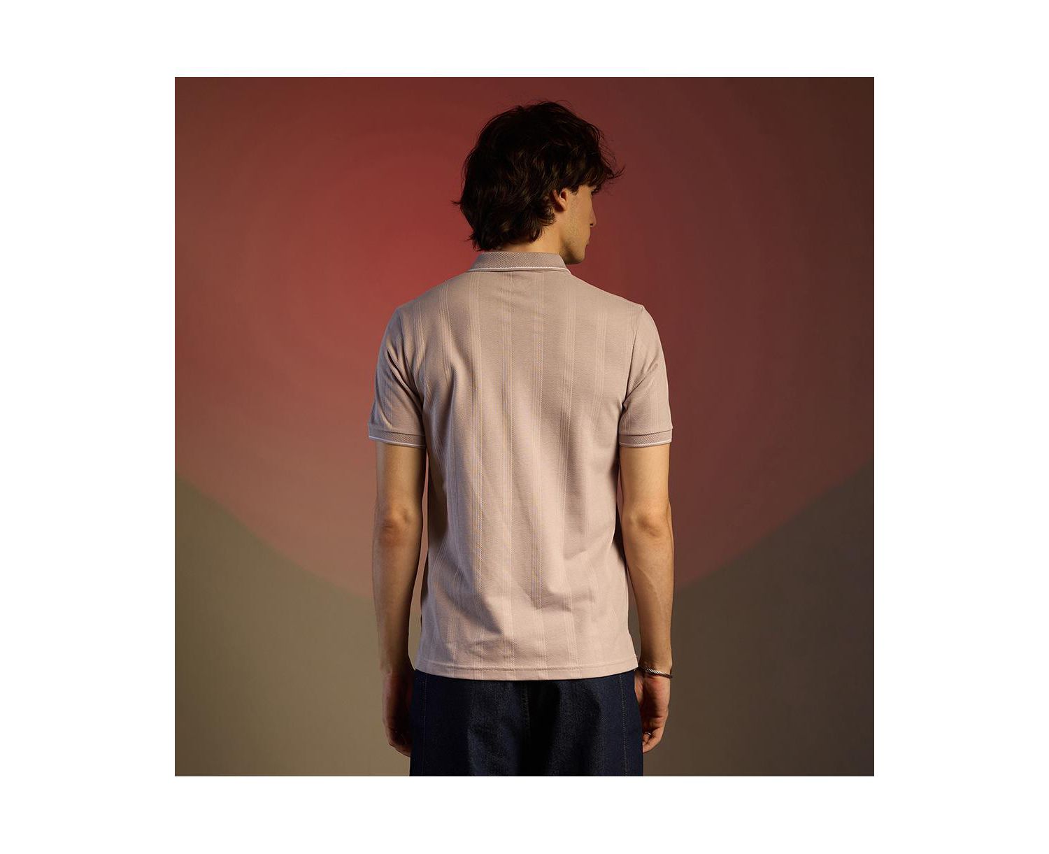 Men's Blush Pink Lined-Knit Polo T-Shirt