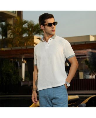 Мужская футболка-поло Campus Sutra с контрастным рисунком в рубчик из мелового белого и шалфейно-зеленого цветов