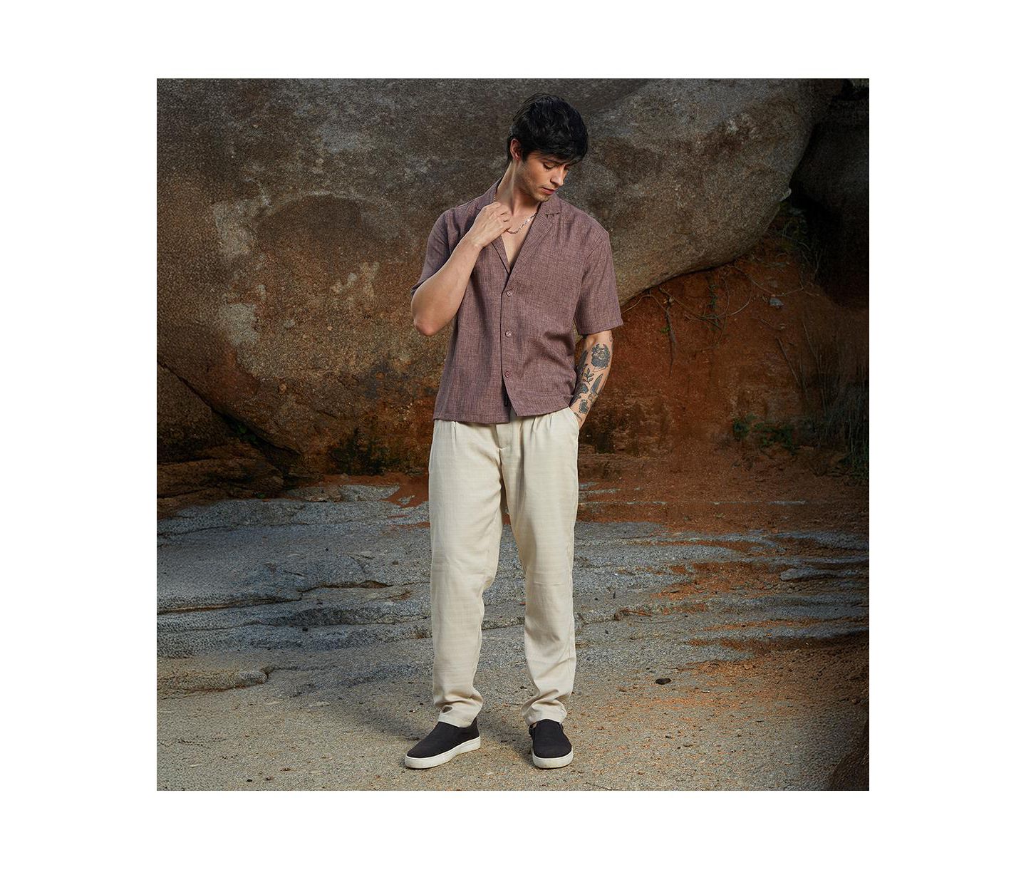 Мужская рубашка Cahoot Campus Sutra Brown Stone Heathered Korean Oversized, цвет: Коричневый — фото 6