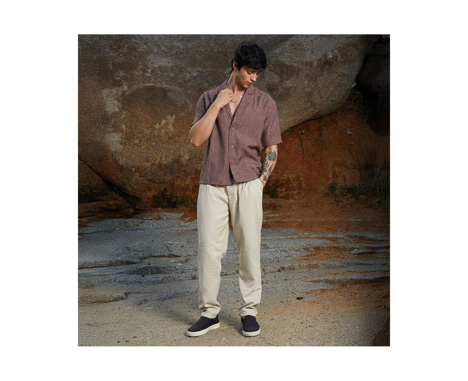 Men's Brown Stone Heathered Korean Oversized Shirt