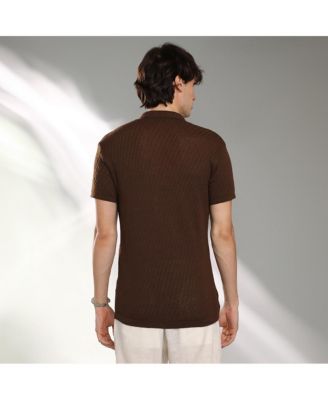 Campus Sutra Men's Taupe Brown Rhombus-Textured Knit Shirt