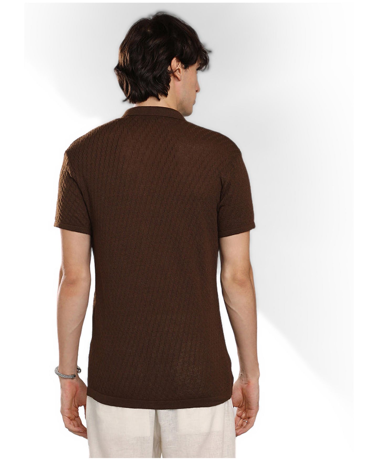 Мужская рубашка Cahoot Campus Sutra Taupe Brown Rhombus-Textured Knit, цвет: Коричневый — фото 2