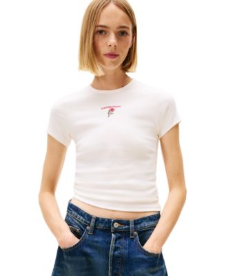 Tommy Jeans - Women's Slim Rose Logo Ribbed Short-Sleeve T-Shirt