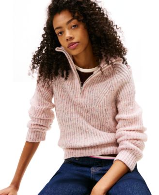 Women's Textured Quarter-Zip Long-Sleeve Sweater 