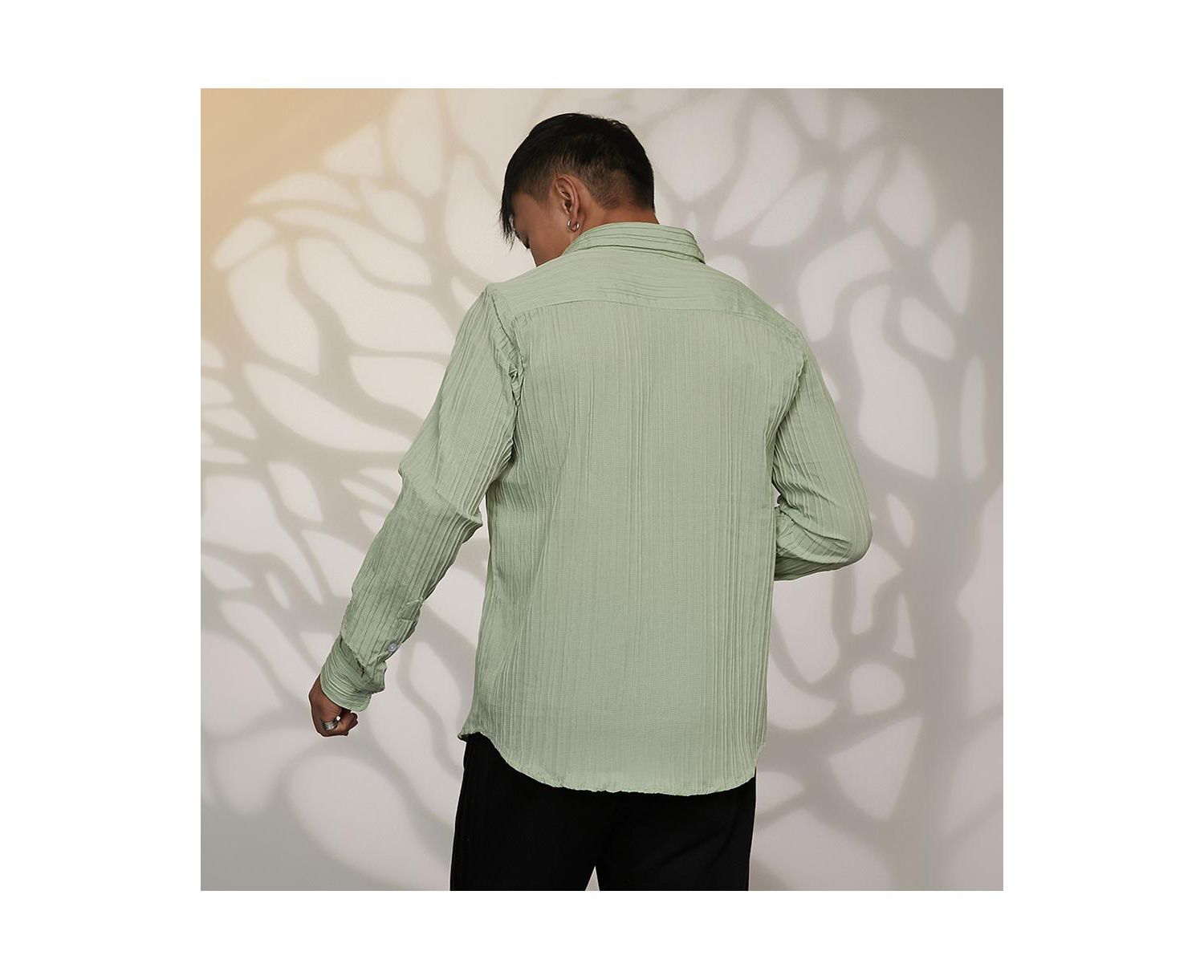 Men's Sage Green Self-Design Striped Shirt
