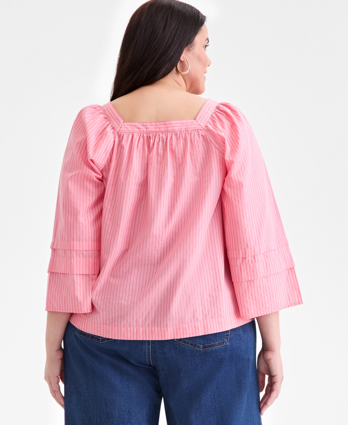 Style & Co Plus Size Striped Square-neck Top, Macy's Exclusive In Pink