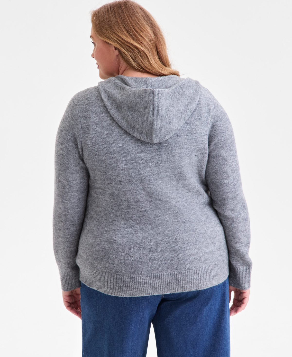 Style & Co Plus Size Zip-front Hooded Sweater, Macy's Exclusive In Multi