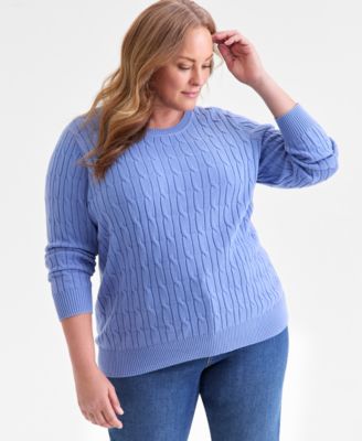 Plus Size Cotton Cable-Knit Crewneck Sweater, Macy's Exclusive