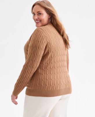 Plus Size Cotton Cable-Knit Crewneck Sweater, Macy's Exclusive