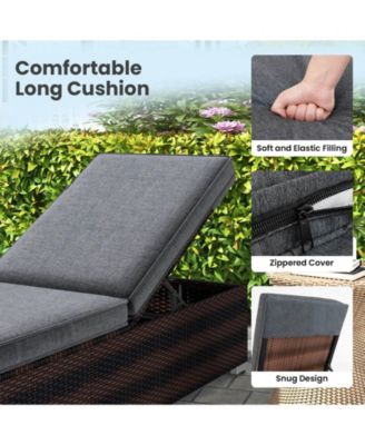 2 PCS Outdoor Chaise Lounge w/ Long Seat Cushion Heavy-Duty Metal Frame