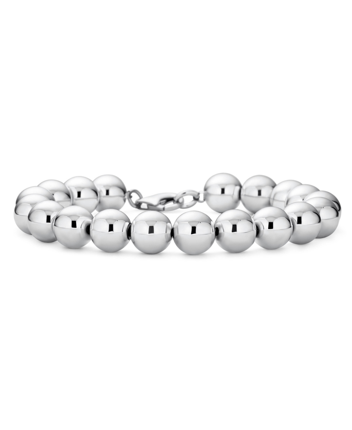 Bling Jewelry Simple Hand Strung Polish Round 10MM Ball Bead Strand Bracelet Sterling Silver